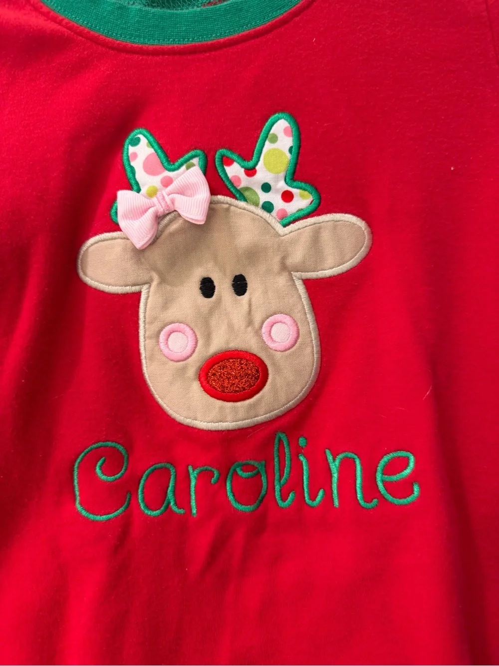 Red & Green Reindeer Stripe Kids Pajama Set - Personalized
